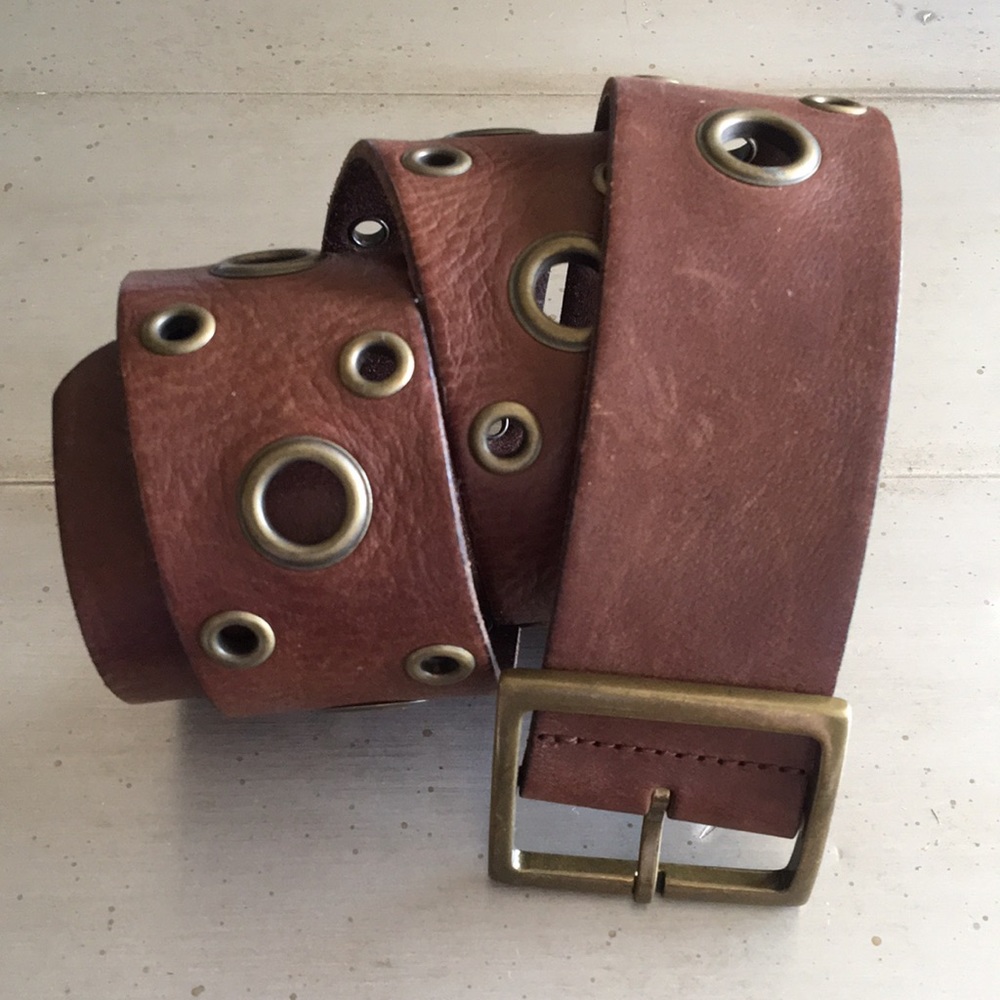 Vintage Leather Grommet Wide Belt